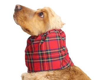 Snood pour chien en flanelle tartan rouge | Snood Cavalier | Couvre-oreilles Cocker Spaniel | Protecteur d'oreille Setter