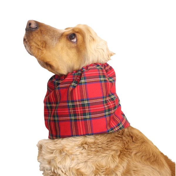 Snood pour chien en flanelle tartan rouge | Snood Cavalier | Couvre-oreilles Cocker Spaniel | Protecteur d'oreille Setter