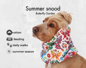 Butterfly Garden Dog Snood for English Setters | Cotton Ear Cover for Summer Walks