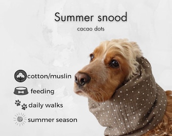 Cacao Breathable Muslin Dog Snood | Cocker Spaniel Cotton Summer Snood | Basset | Afghan | Cavalier | Setter | Springer Ear Cover