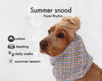 Toy Poodle and Papillon Summer Snood | Pastel Striped Cotton Ear Cover for Walks