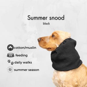 Black Breathable Muslin Dog Snood | Cocker Spaniel Cotton Summer Snood | Basset | Afghan | Cavalier | Setter | Springer Ear Cover
