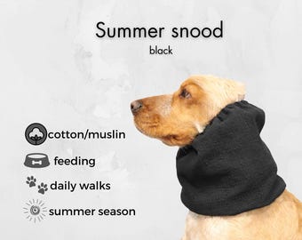 Black Breathable Muslin Dog Snood | Cocker Spaniel Cotton Summer Snood | Basset | Afghan | Cavalier | Setter | Springer Ear Cover