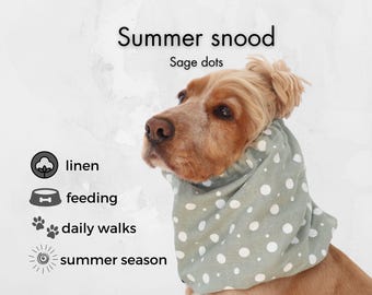 Sage Green Linen Dog Snood, Feeding Ear Cover for Cocker Spaniels and Long-Eared Dogs