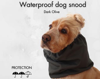 Dark Olive Green Waterproof Dog Snood | Cocker Spaniel Snood | Cavalier Snood | Basset Hound Snood | Brown Dog Snood | Long Eared Dog Snood