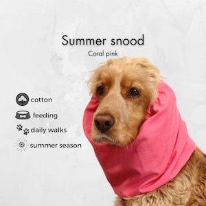 Cotton Coral Pink Dog Snood  | Cocker Spaniel Summer Ear Protector | Basset Hound Ear Cover | Cavalier Snood | Long-Eared Dog Ear Muff