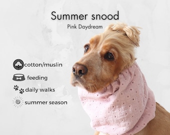 Pink Eyelet Feeding Snood for Cavalier King Charles Spaniels, Lightweight Cotton Ear Cover