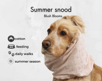 Blush Blooms Summer Dog Snood, Embroidered Cotton Ear Cover for Springer Spaniels and Long-Eared Dogs