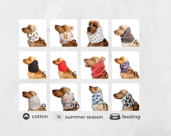 Breathable cotton snood for dog, natural summer cocker spaniel ear protector, cavalier, basset hound, setter ear cover