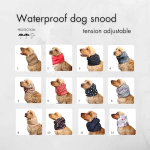 Tour de cou imperméable pour chien | Tour de cou pour chien à tension réglable | Cavalier, snood cocker | Tour de cou pour basset | Tour de cou caniche | Cache-oreilles pour chien