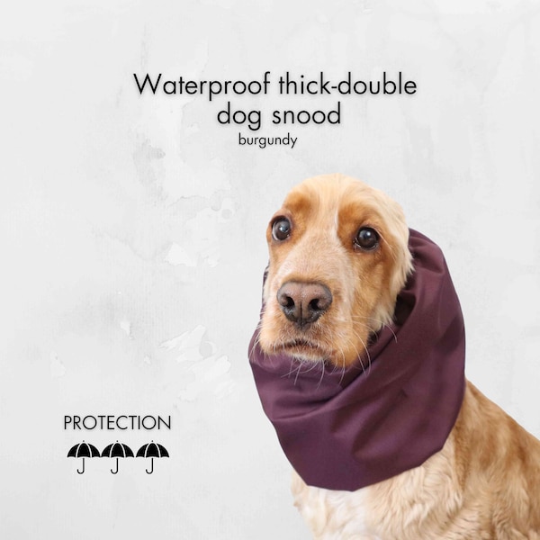 Burgundy Waterproof Thick Dog Snood  | Cocker Snood | Cavalier Ear Cover | Basset Ear Protector