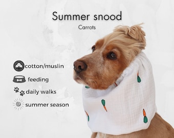 Carrot Print Cotton Muslin Dog Snood for Cocker Spaniels, Mealtimes and Daily Walks
