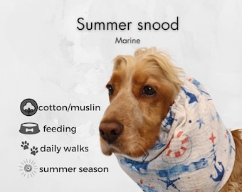 Cotton Muslin Dog Snood "Marine" | Cocker Spaniel | Basset Hound | Cavalier Snood | Long-Eared Dog Snood