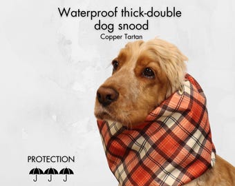 Waterproof Dog Snood "Copper Tartan" | Thick Cavalier Snood | Cocker Spaniel Snood | Springer Ear Cover | Poodle Ear Protector