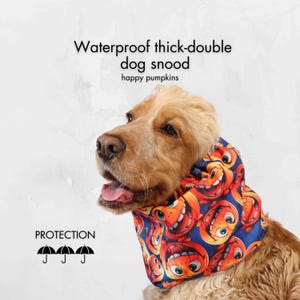 Waterproof Dog Snood Halloween Style | Thick Cavalier Snood Pumpkin Print | Cocker Spaniel Snood | Springer Ear Cover | Poodle Ear Protector
