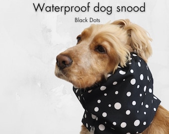 Black Polka Dot Waterproof Dog Snood, Cocker Spaniel Ear Cover for Long-Eared Dogs