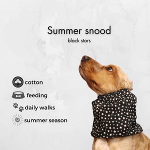 Black Cotton Dog Snood &quot;Stars&quot; | Cocker Spaniel Summer Snood | Cavalier Ear Protector | Afghan Hound Snood Ear Cover