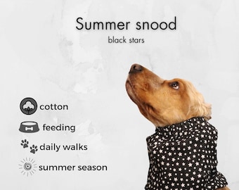 Black Cotton Dog Snood "Stars" | Cocker Spaniel Summer Snood | Cavalier Ear Protector | Afghan Hound Snood Ear Cover