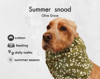 Olive Green Cotton Dog Summer Snood | Cocker Spaniel | Basset Hound | Cavalier Snood | Long-Eared Dog Snood