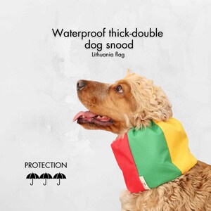 Waterproof thick dog snood &quot;Lithuanian Flag&quot; | Cocker Spaniel Snood | Cavalier Ear Protector | Poodle Ear Cover | Springer Snood