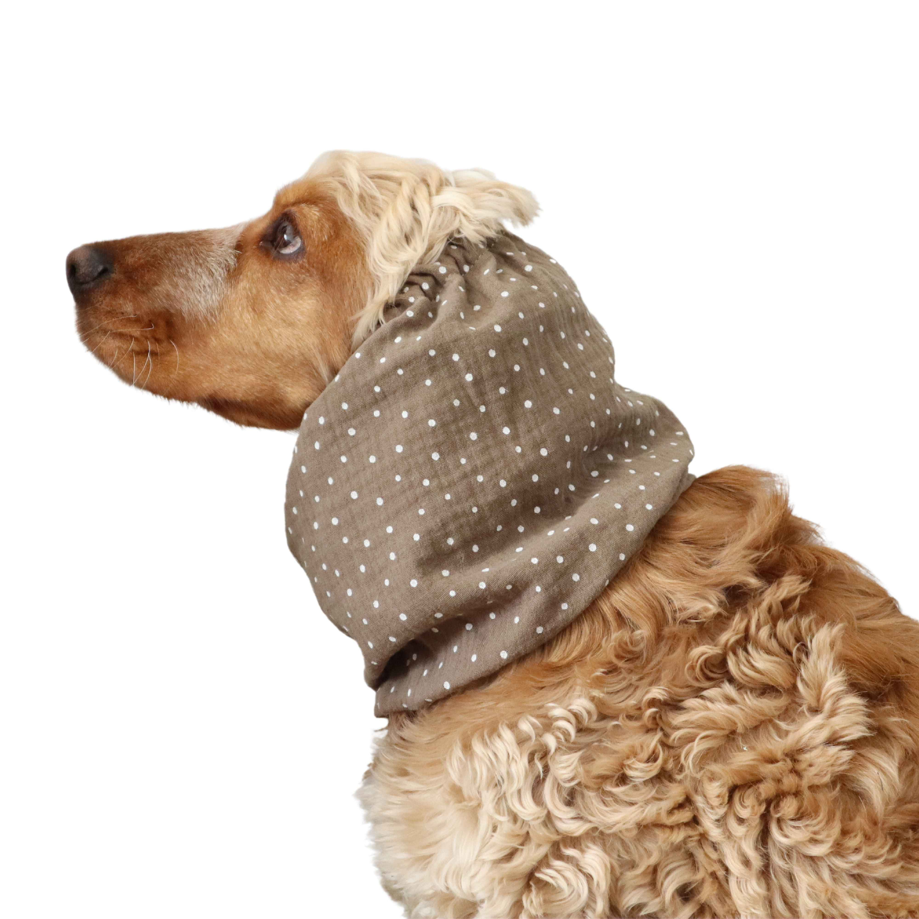 Cacao Breathable Muslin Dog Snood | Cocker Spaniel Cotton Summer Snood | Basset | Afghan | Cavalier | Setter | Springer Ear Cover
