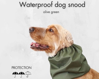 Verde oliva impermeable perro Snood / bufanda de oreja de perro / protector de orejas de perro / ropa de cuello para mascotas / Snood de lujo