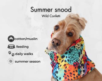 Wild Confetti Cotton Snood | Bright Long-Ear Cover for Standard Poodles on Summer Walks