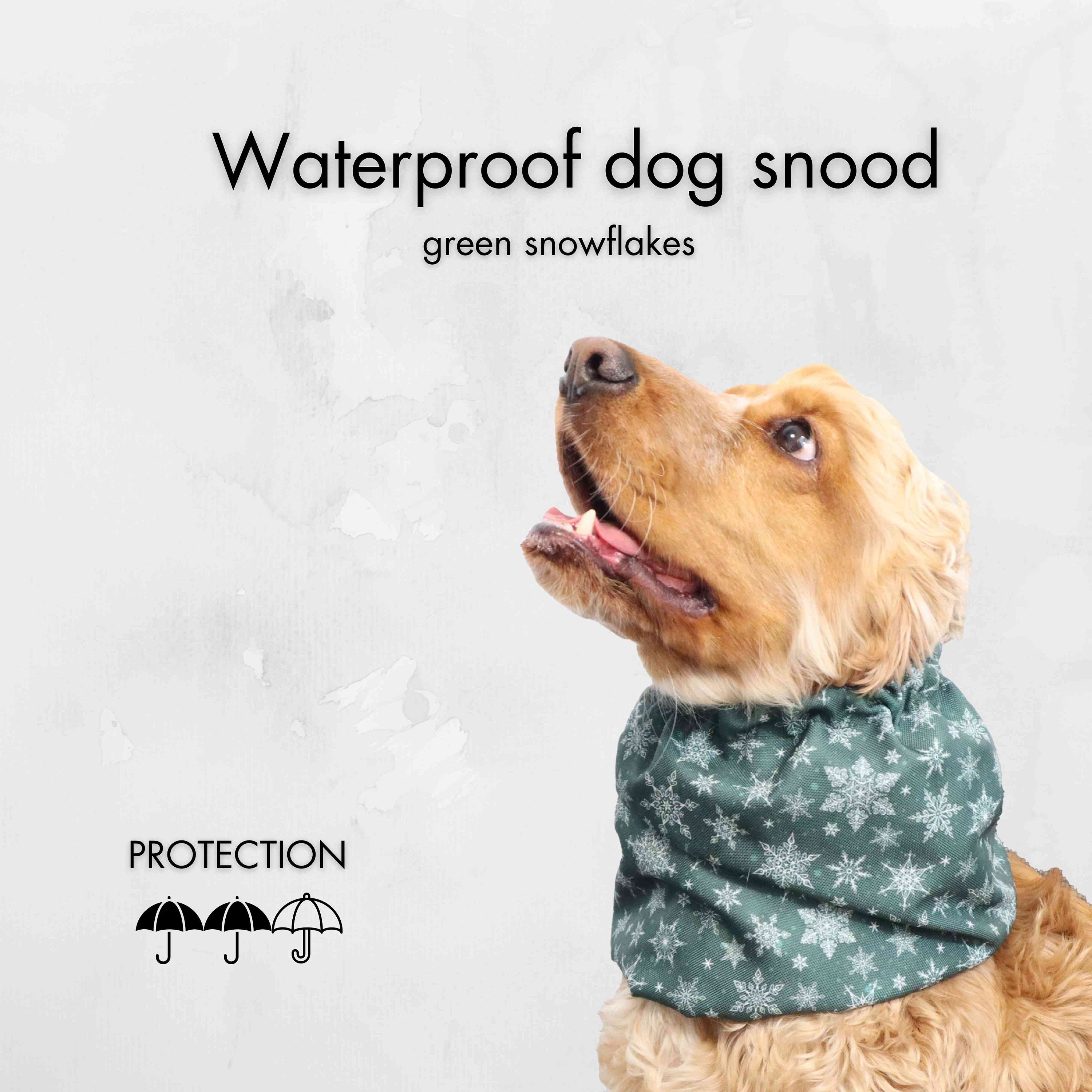 Waterproof Dog Snood, Snowflakes In Jeans Blue