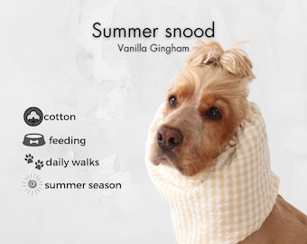 American Cocker Spaniel Summer Snood | Beige Gingham Cotton Ear Cover | Long Ear Protection