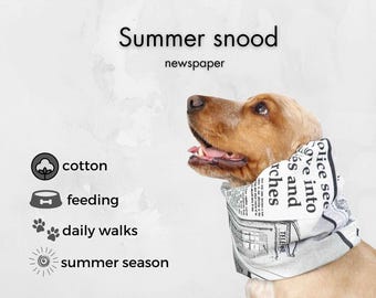 Cotton Dog Snood "Newspaper" | Cocker Spaniel | Basset Hound | Cavalier Snood | Long-Eared Dog Snood