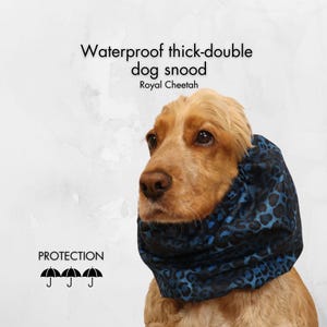 Waterproof Dog Snood &quot;Royal Cheetah&quot; | Thick Cavalier Snood | Cocker Spaniel Snood | Springer Ear Cover | Poodle Ear Protector