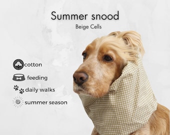 Beige Cells Cotton Dog Snood, Lightweight Summer Ear Cover for Salukis and Long-Eared Dogs