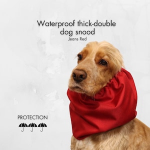 Waterproof Dog Snood &quot;Jeans Red&quot; | Thick Cavalier Snood | Cocker Spaniel Snood | Springer Ear Cover | Poodle Ear Protector