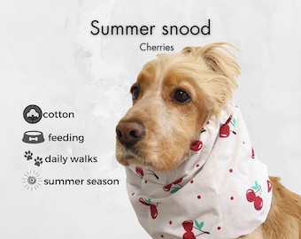 Cherries Summer Dog Snood, Cotton Ear Cover for Salukis and Long-Eared Dogs