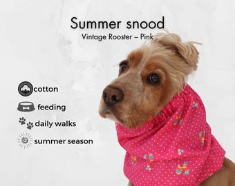 Pink Vintage Rooster Dog Snood | Clean Mealtimes for Cavalier King Charles Spaniels