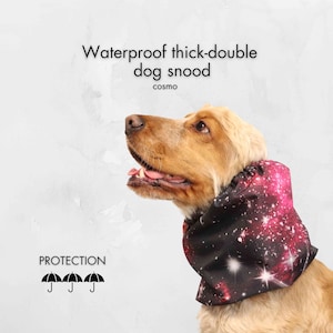Waterproof Dog Snood &quot;Black & Burgundy Cosmic&quot; | Thick Cocker Spaniel Snood | Cavalier Ear Cover | Poodle Ear Protector | Durable Dog Snood