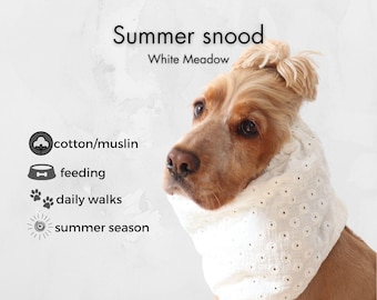 White Eyelet Cotton Ear Snood for Afghan Hounds and Salukis, Grooming and Walks