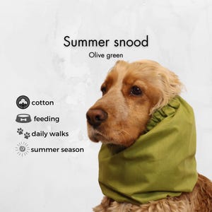 Olijfgroene katoenen hondensjaal | cocker-spaniël, cavalier, setter, poedel zomeroorkussentje | Hondenoorbeschermer met lange oren