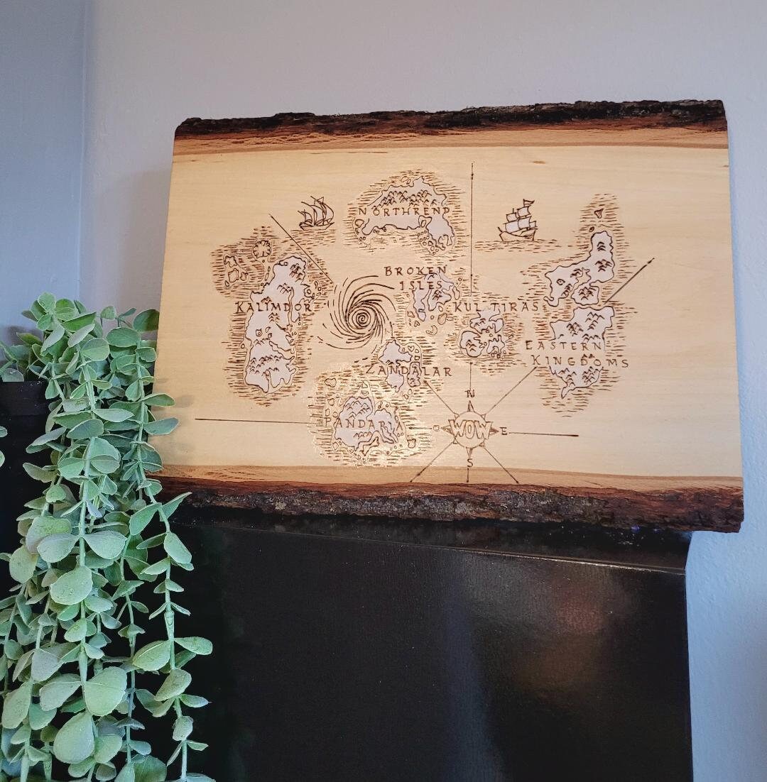 Pyrography Map of Azeroth With Natural Bark Edge.world of Warcraft Map ...