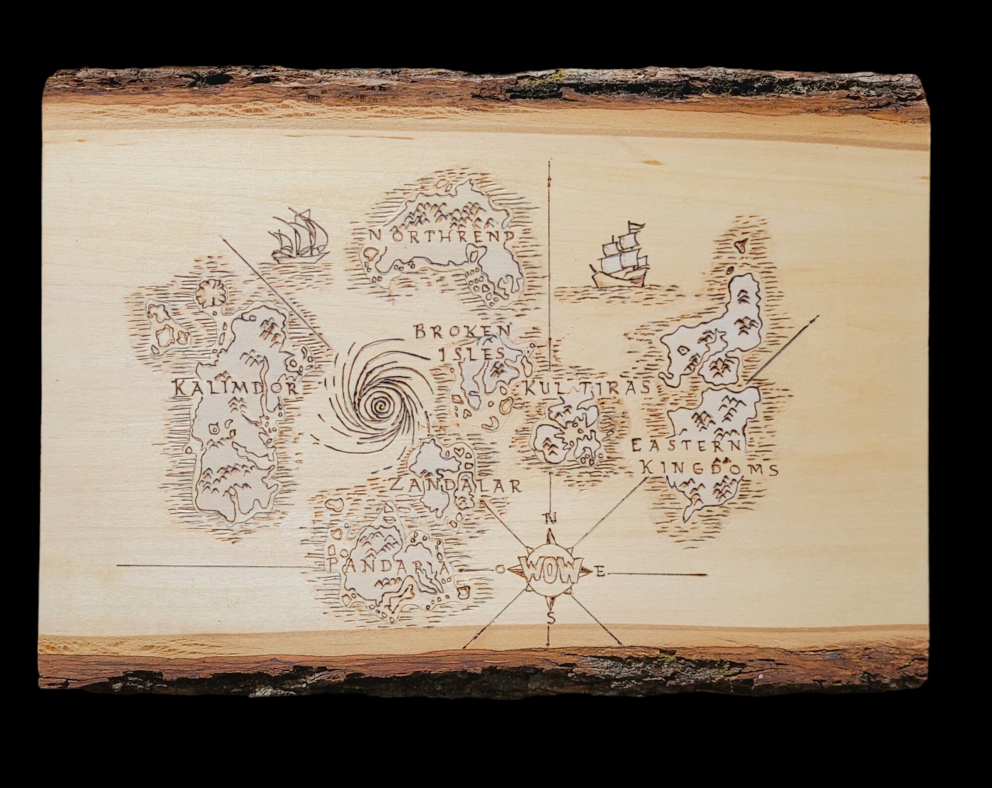 Pyrography Map of Azeroth With Natural Bark Edge.world of Warcraft Map ...