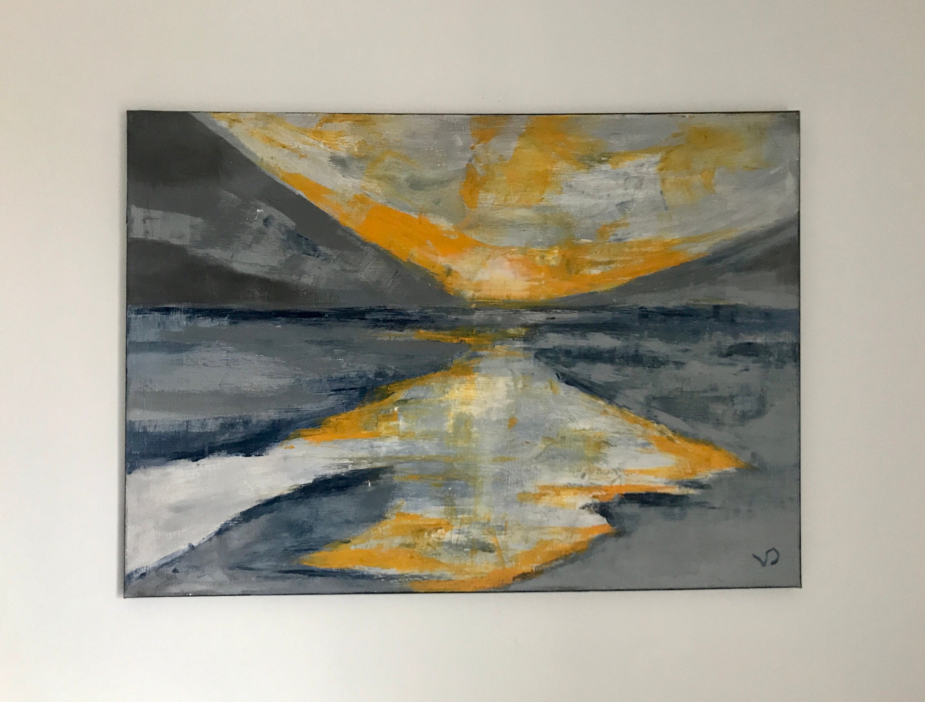 Abstract Landscape Canvas Art Grey Blue Yellow | Etsy
