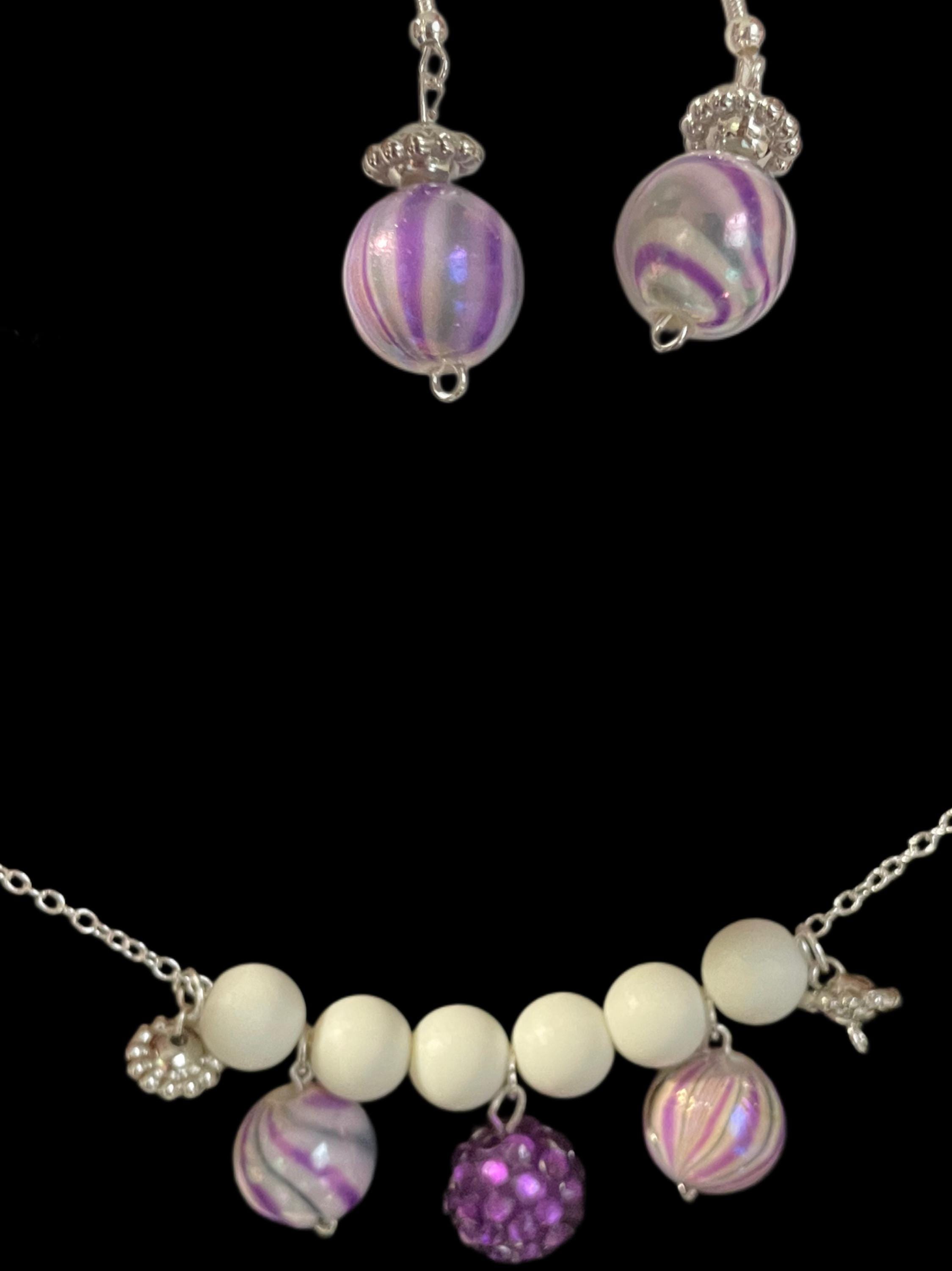 Handmade Purple Beaded Necklace and Earrings Set: Elegant 