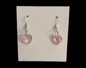 Pendientes colgantes de corazón arcoíris rosa: joyería bohemia chic hecha a mano