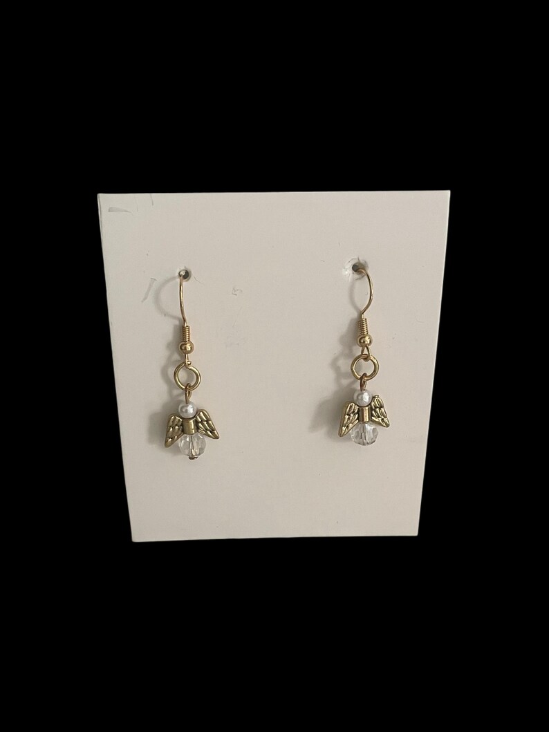 Pendientes colgantes de ángel dorado hechos a mano: fondo transparente imagen 1