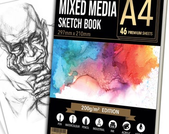 Sketch Book, A4 Drawing Pad, Mix Media Sketchbook, 200gsm Thick Art Paper, 46 Sheets 92 Pages, Drawing pad for Kids, Gift for Christmas