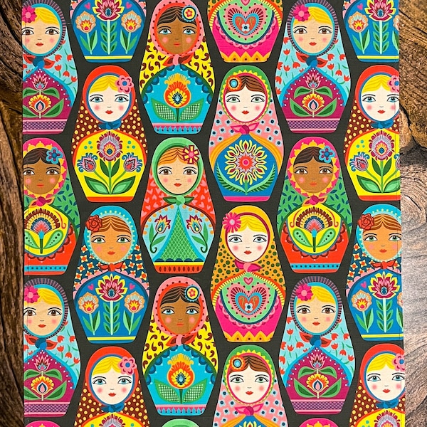 Torchon russe Matryoshka Babushka Dolls, toile de coton 100% lin