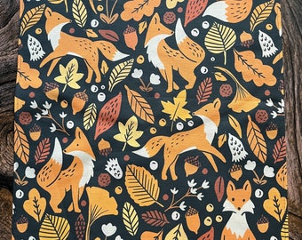 Autumn Foxes Tea Towel, 100% Linen Cotton Canvass