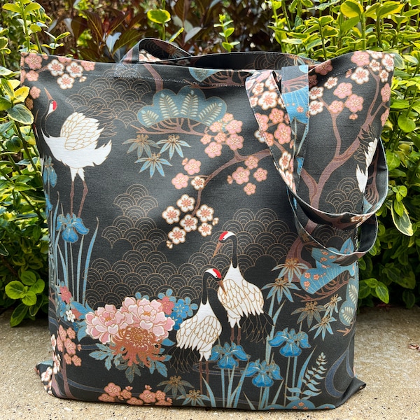 Japanese Garden Tote Bag, Handmade with 100% Durable Linen Cotton Canvas