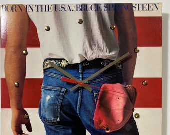 Bruce Springsteen 12" Album Cover Clock (Born In The USA) - created using the actual Bruce Springsteen record cover.