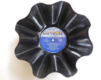 Motown Vinyl Record Bowl: Retro Music Decor created with an authentic Motown album.